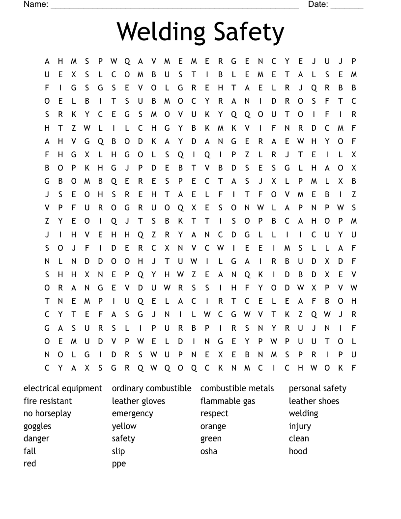 Welding Safety Word Search