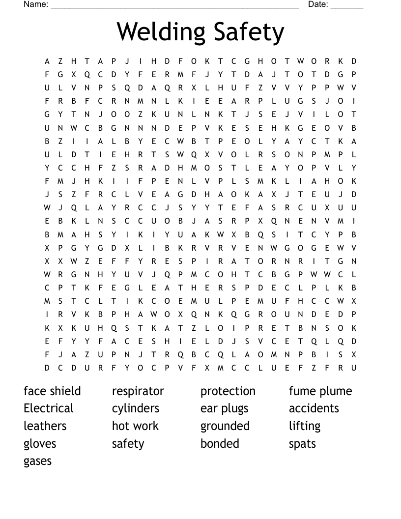 Welding Safety Word Search
