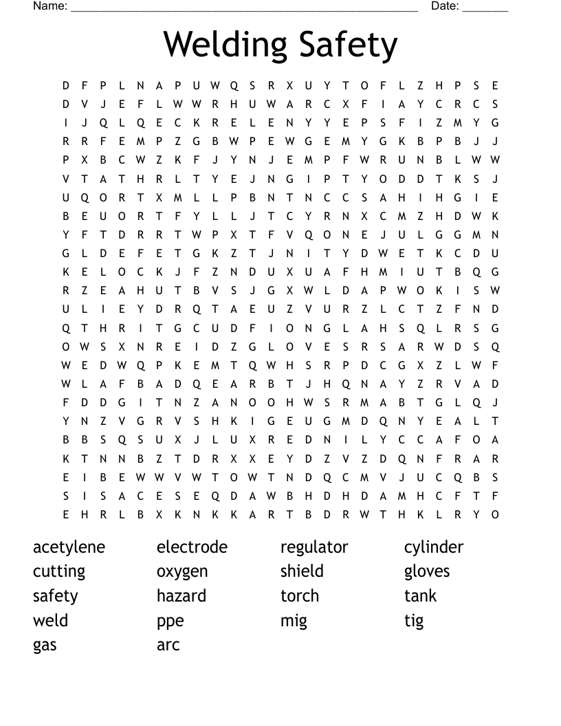 Welding Safety Word Search