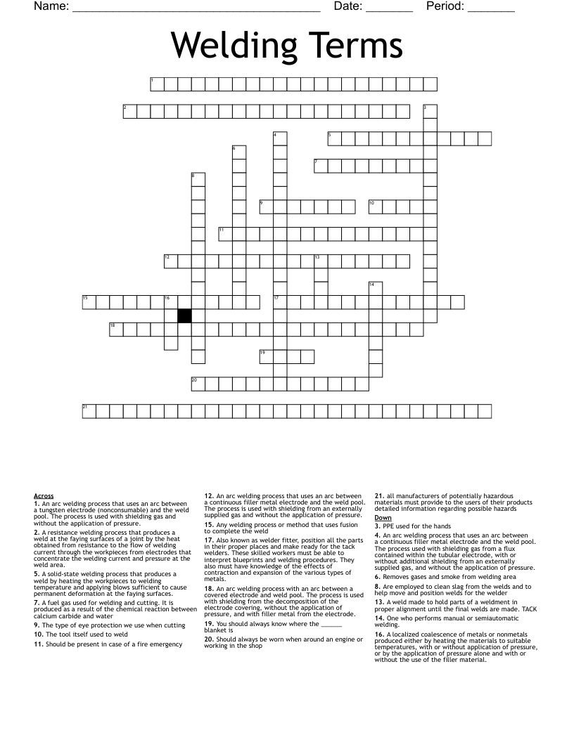 Welding Terms Crossword
