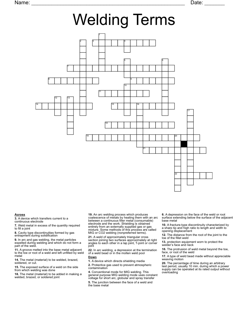 Welding Terms Crossword