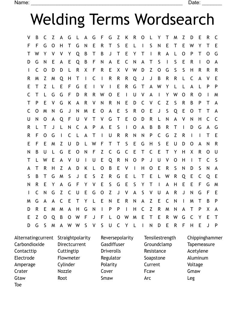 Welding Terms Wordsearch