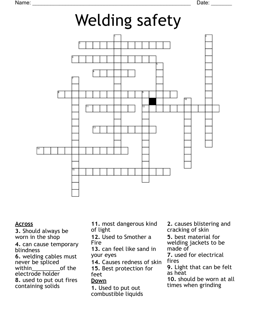 Welding safety Crossword