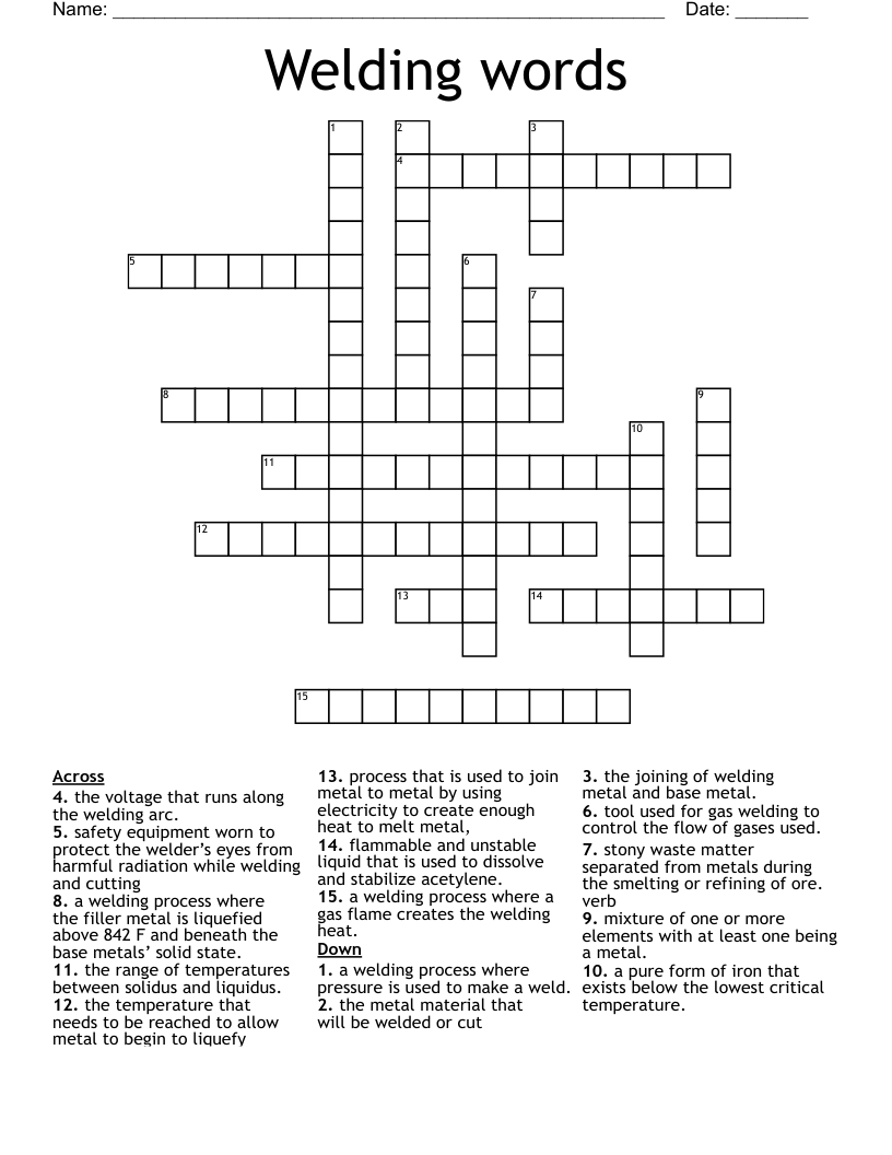 Welding words Crossword