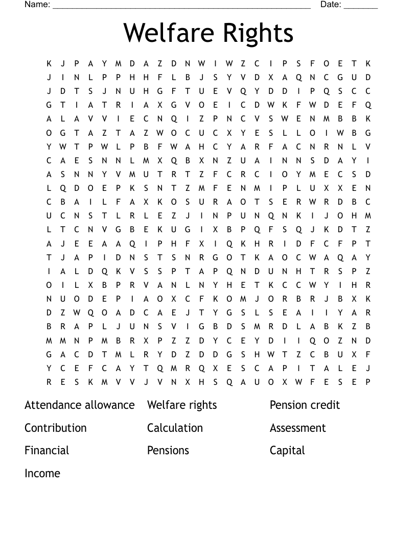 Welfare Rights Word Search