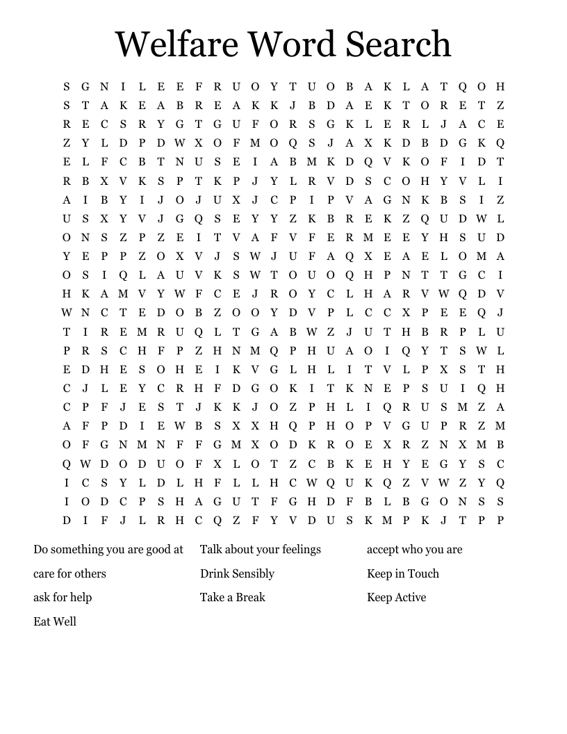 Welfare Word Search