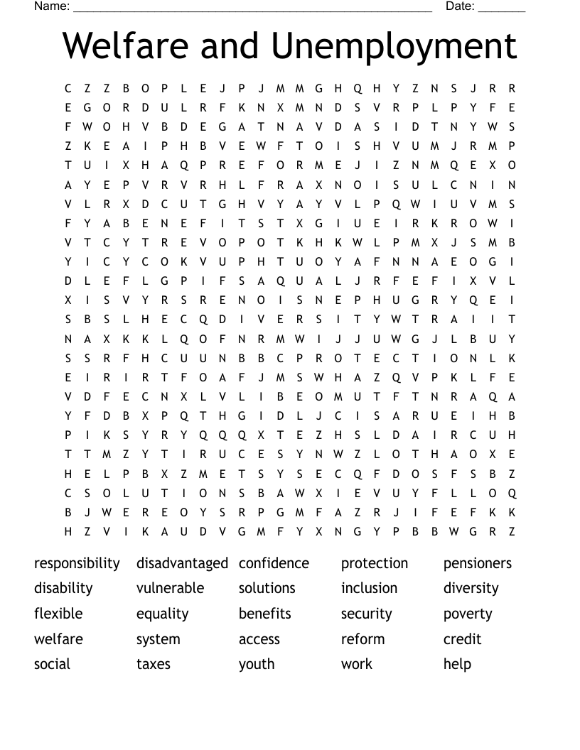 Welfare and Unemployment Word Search