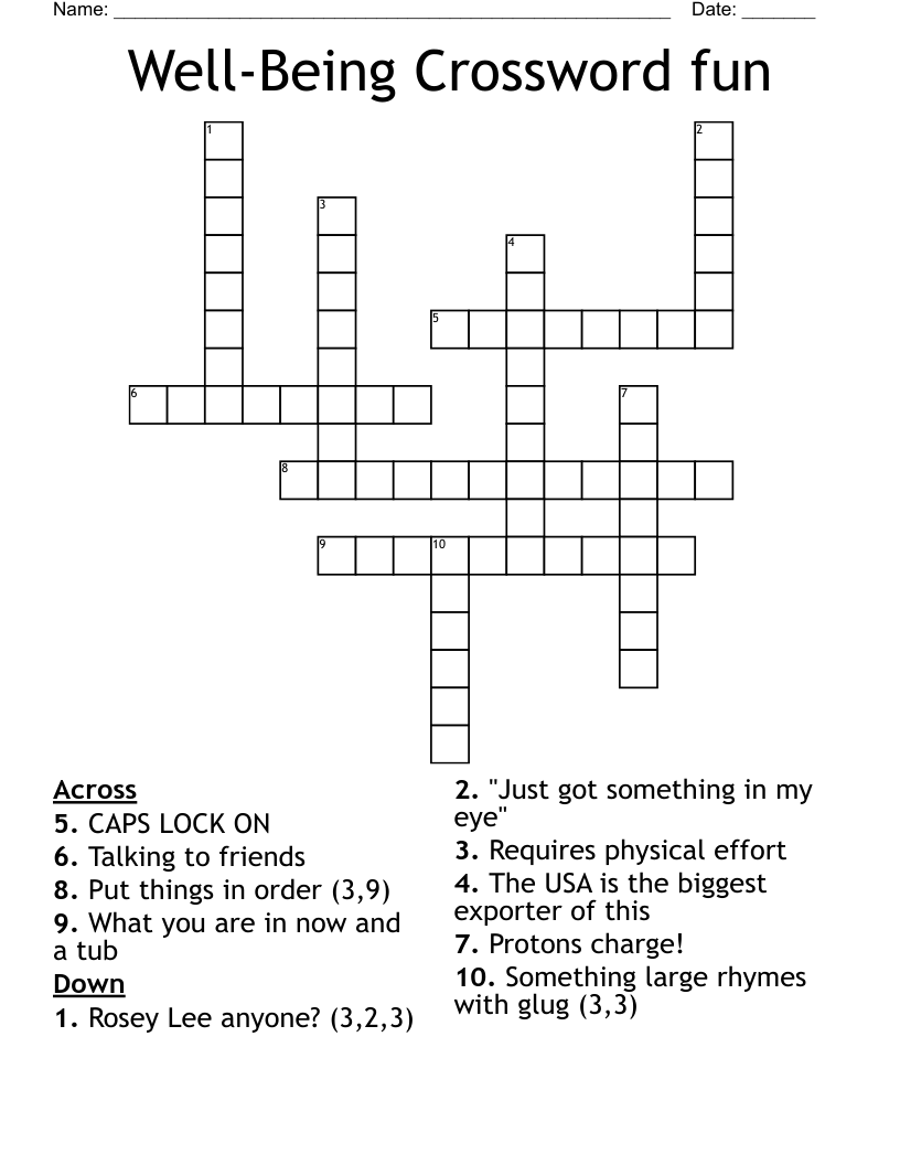 Well-Being Crossword fun