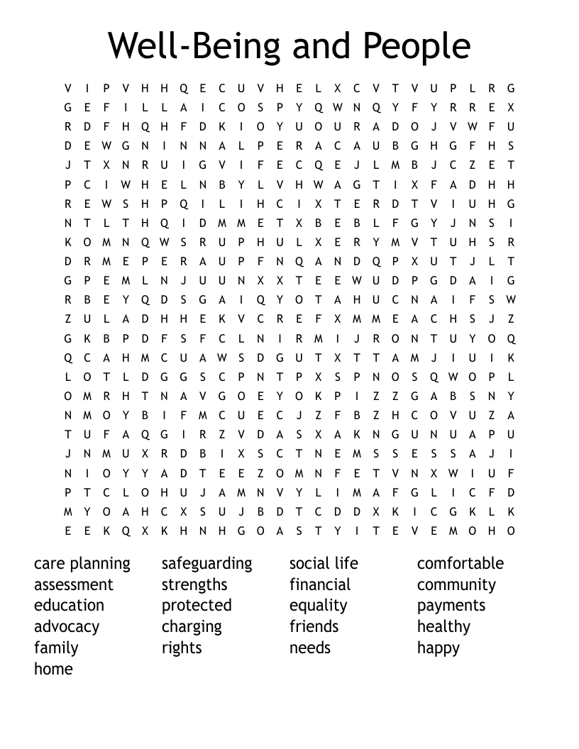 Well-Being and People Word Search