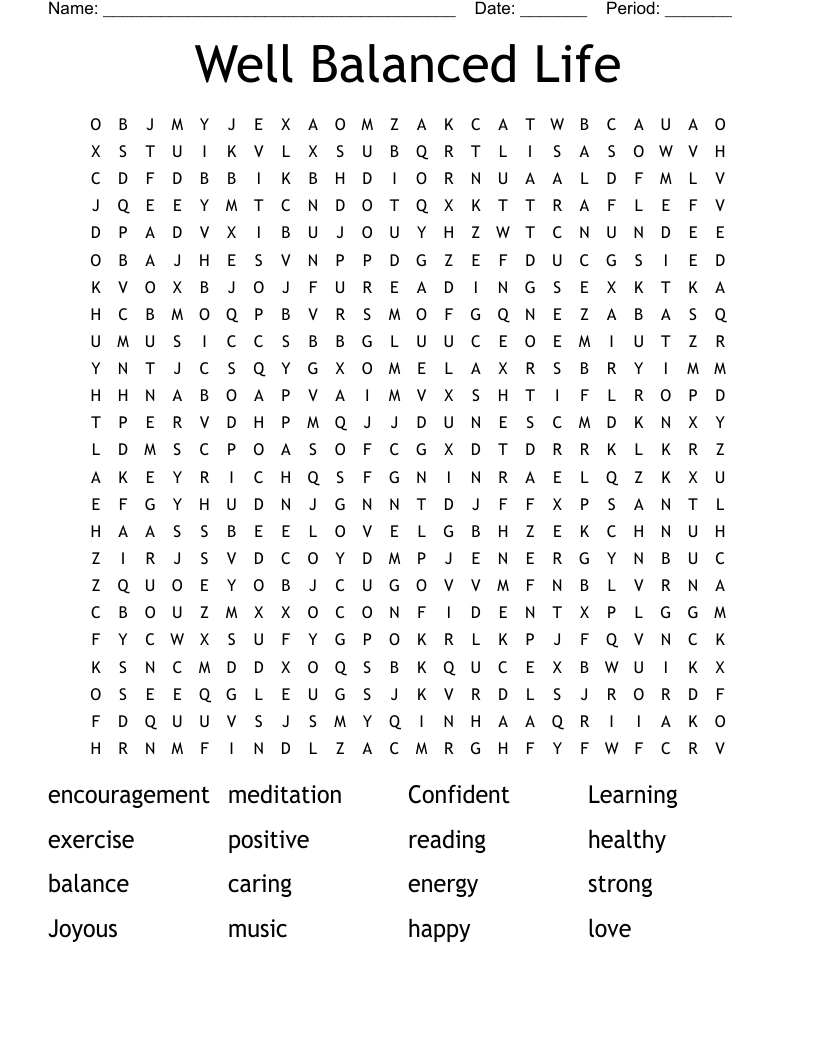Well Balanced Life Word Search
