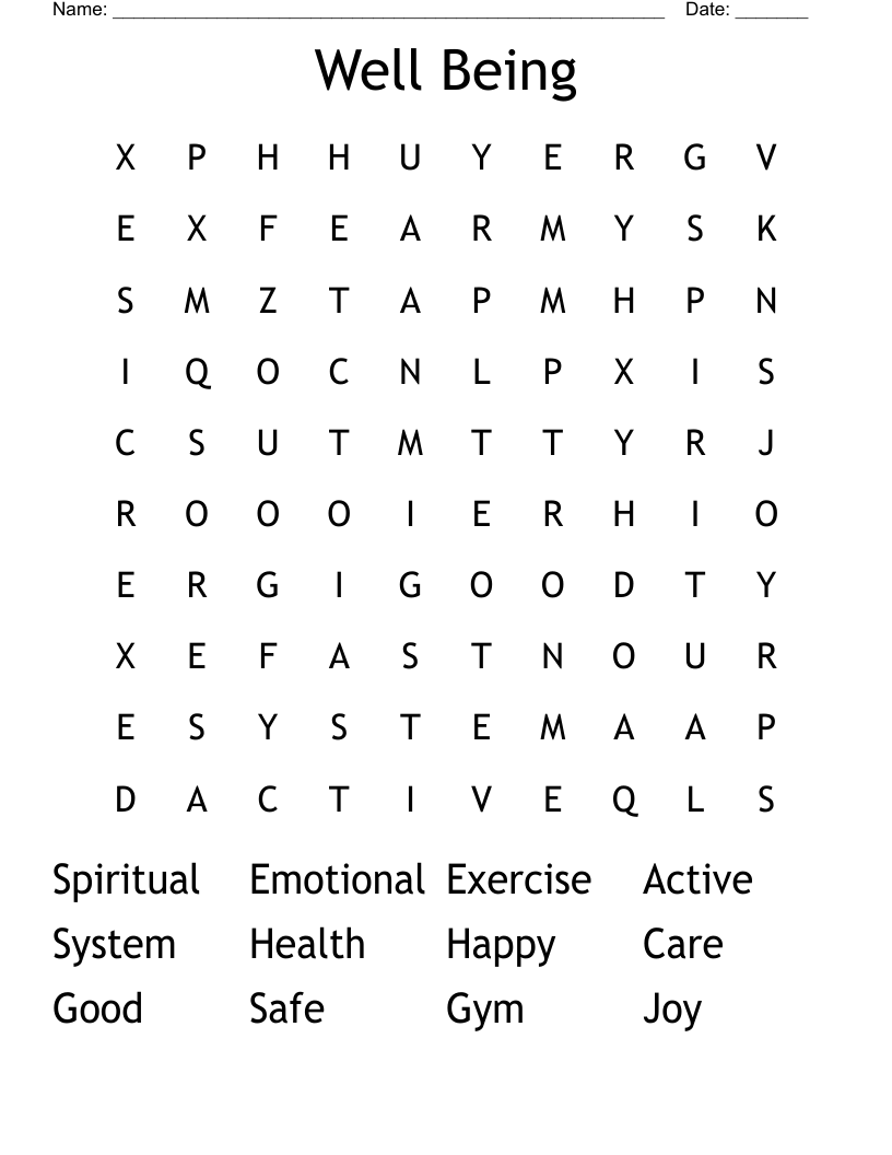 Well Being Word Search
