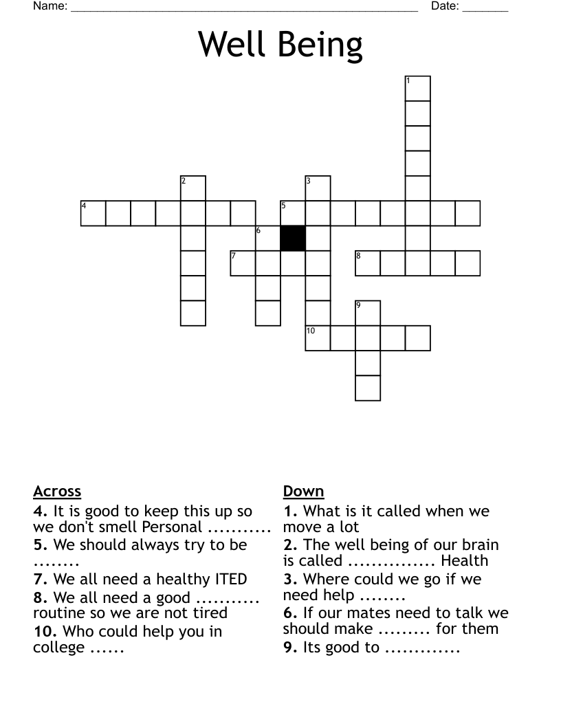 Well Being Crossword
