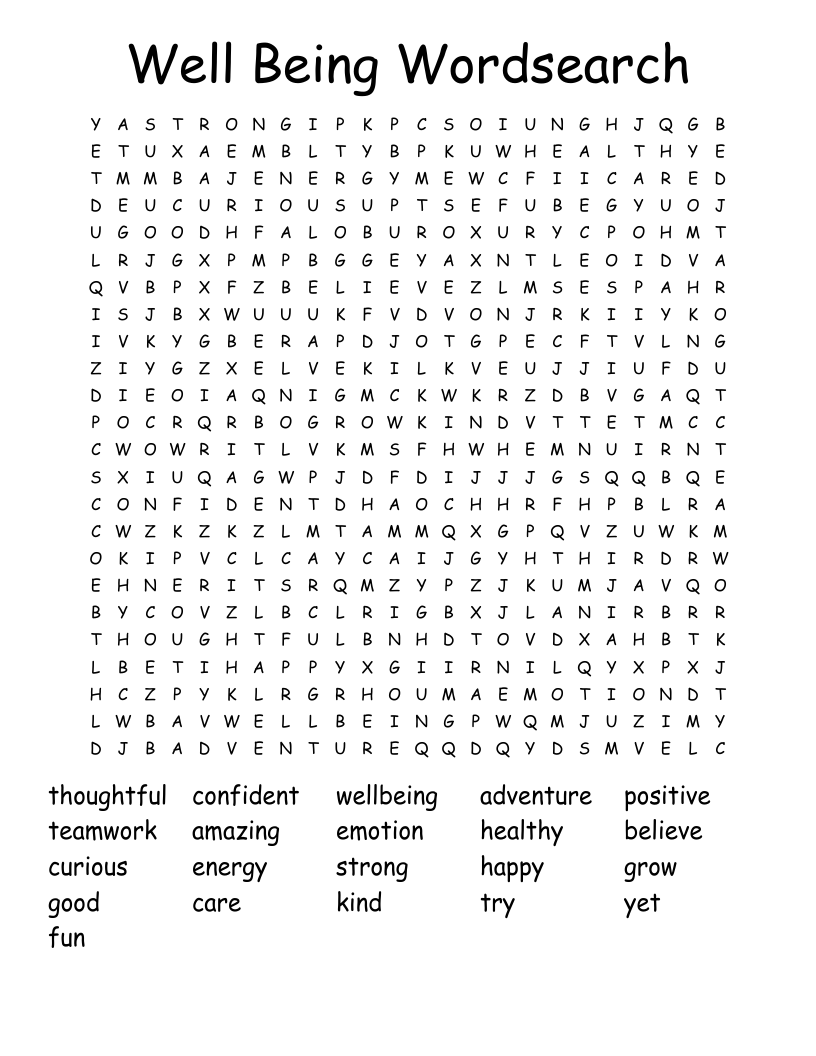 Well Being Wordsearch