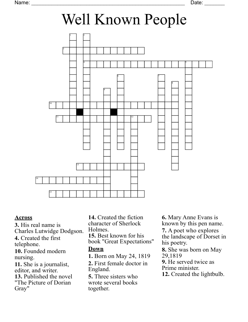 Well Known People Crossword