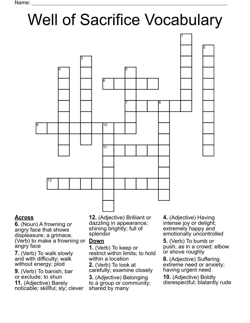Well of Sacrifice Vocabulary Crossword