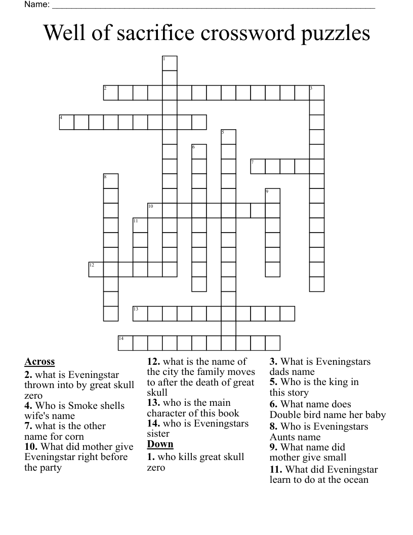 Well of sacrifice crossword puzzles