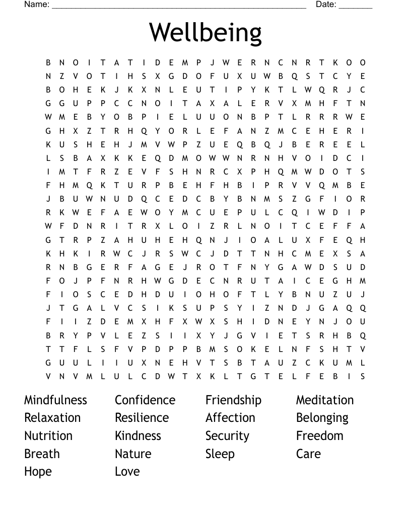 Wellbeing Word Search