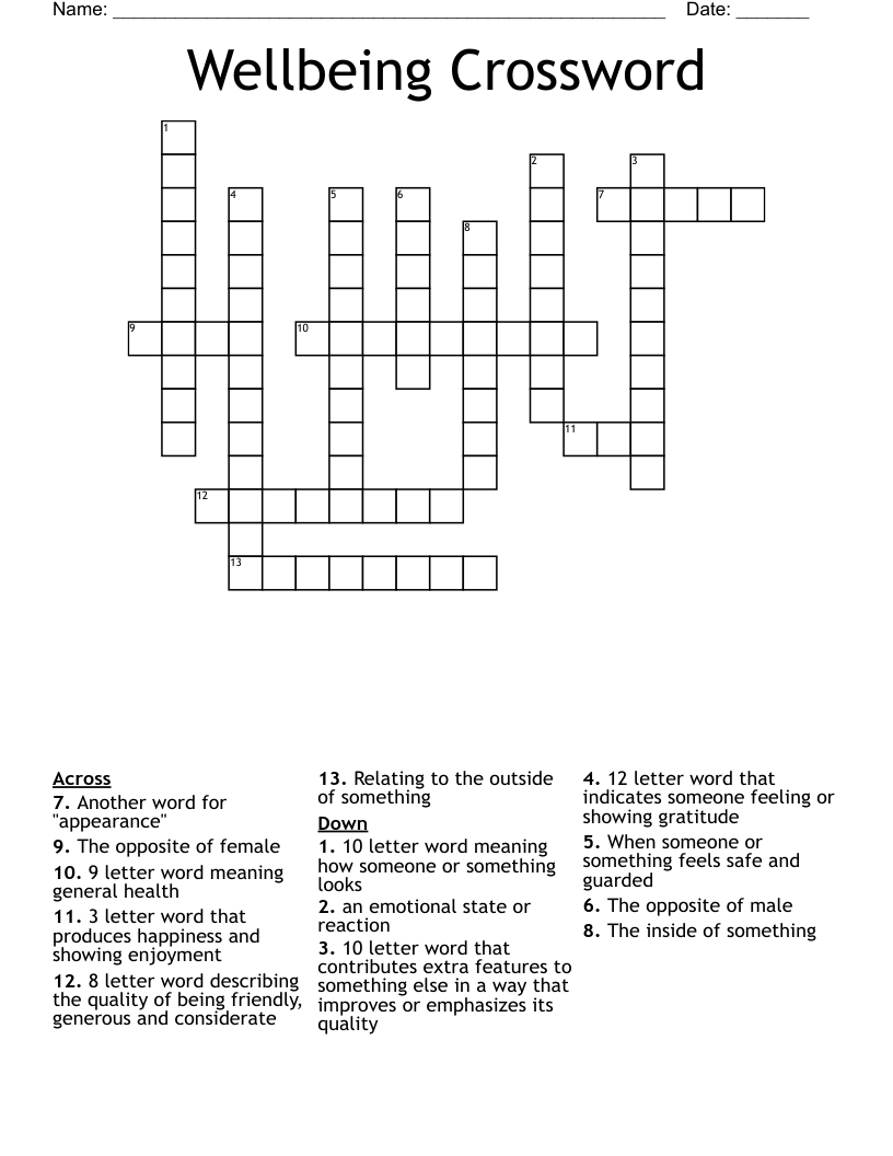 Wellbeing Crossword