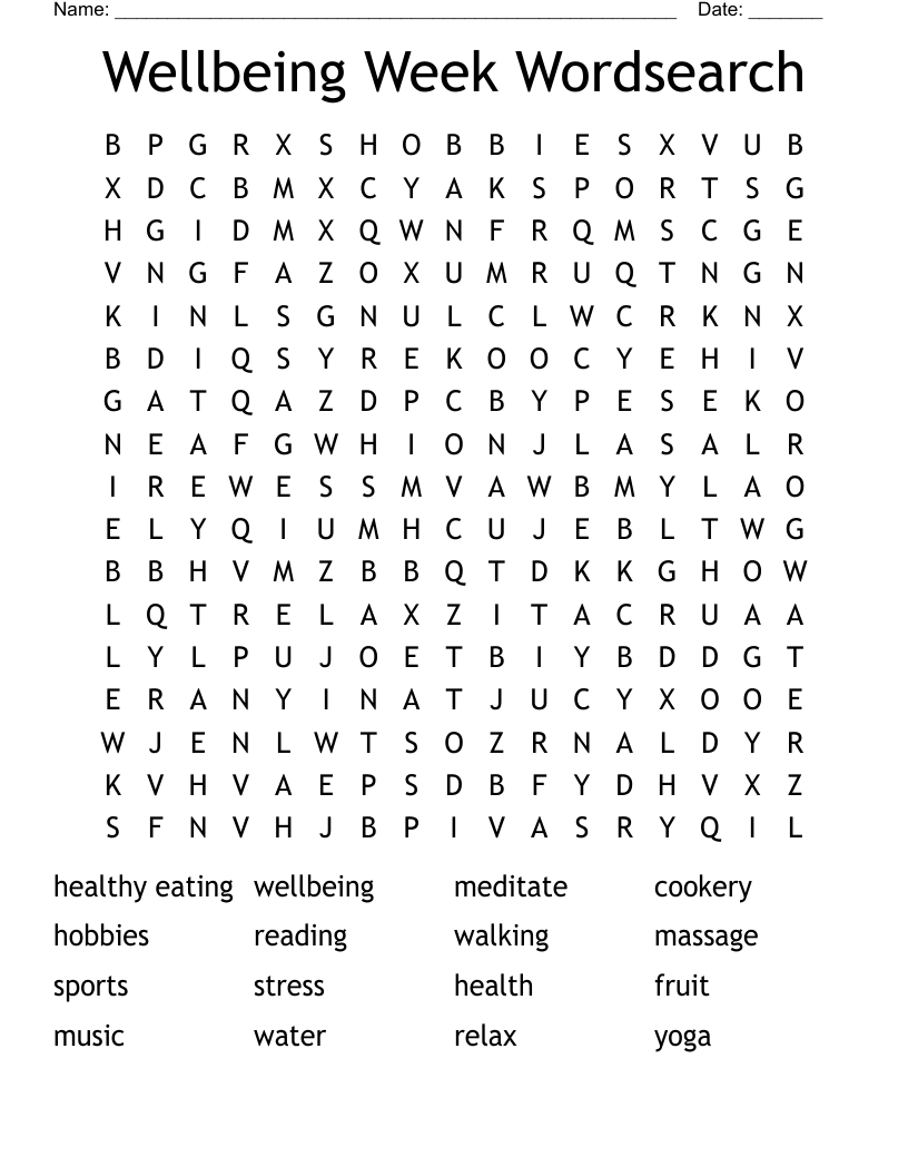 Wellbeing Week Wordsearch 