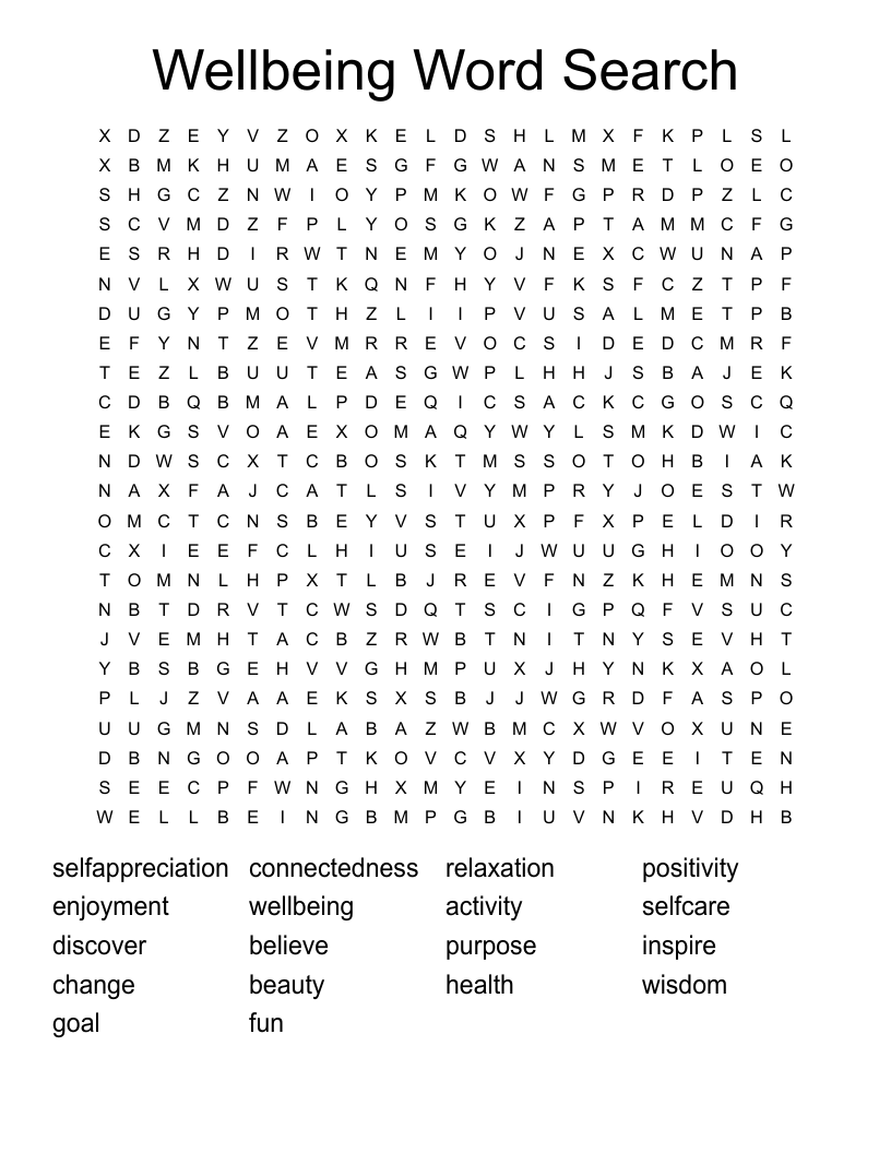Wellbeing Word Search