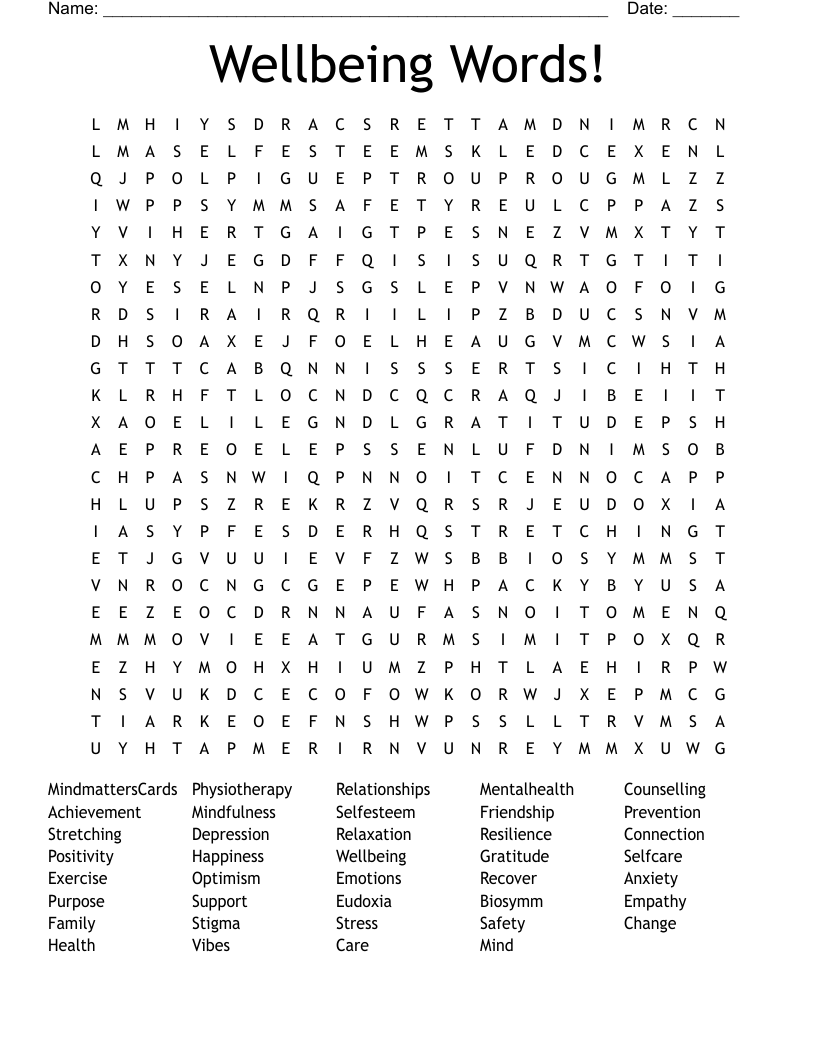 Wellbeing Words! Word Search