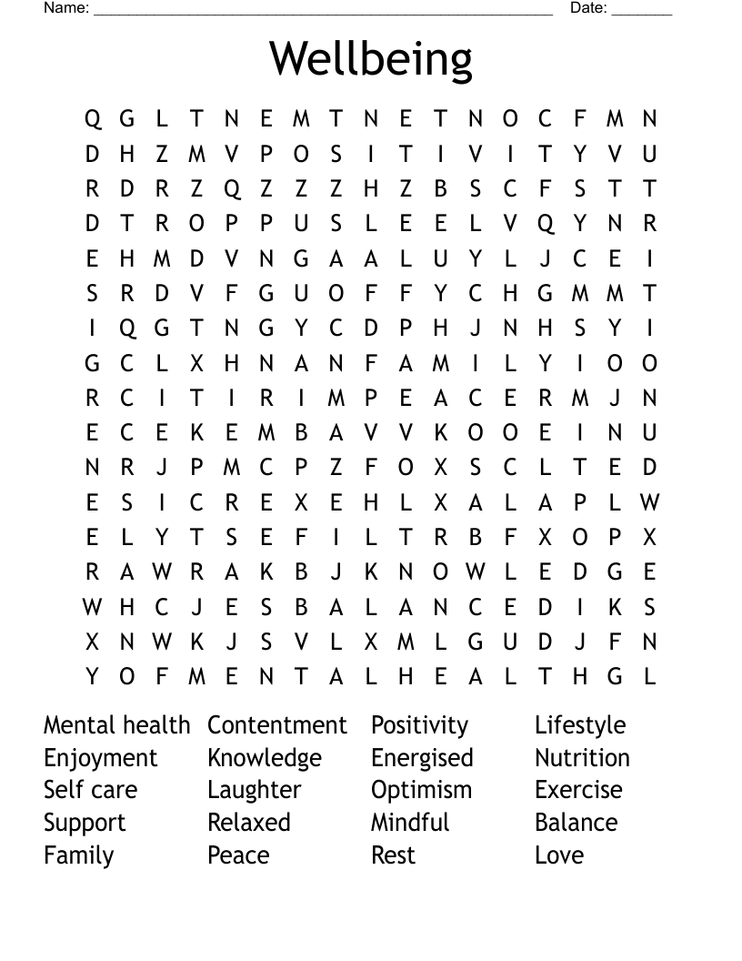 Wellbeing  Word Search