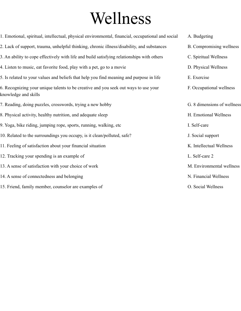 Wellness Worksheet