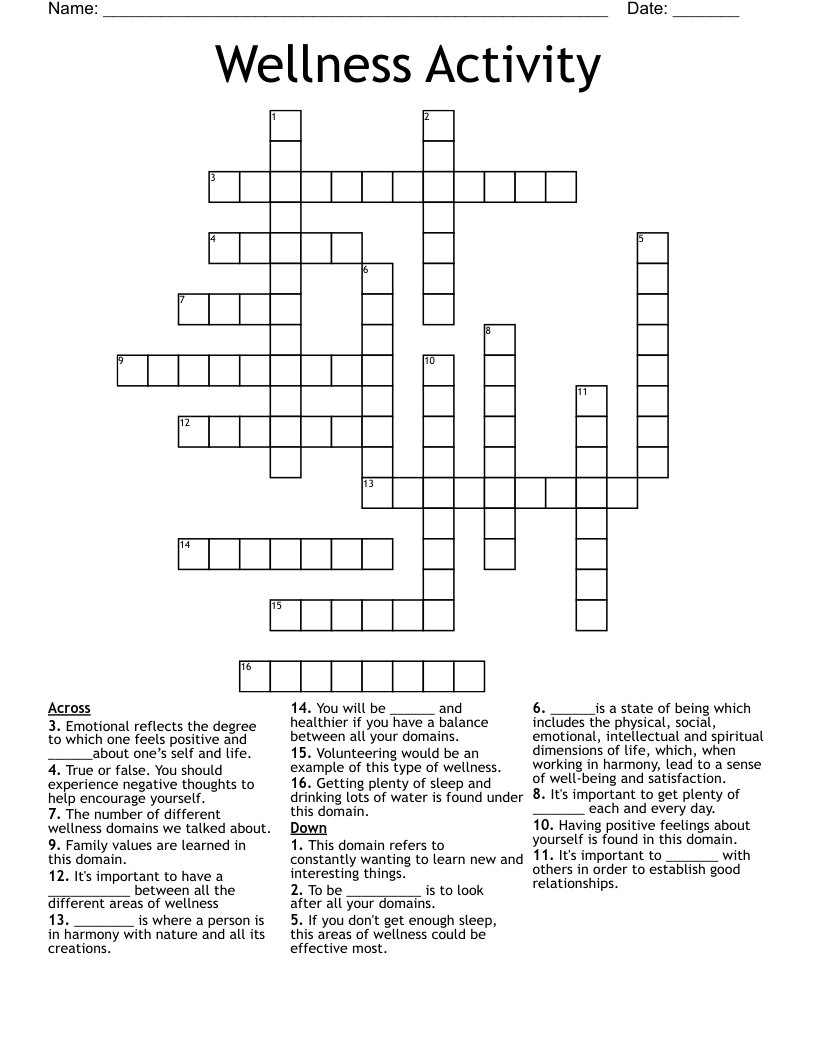 Wellness Activity  Crossword