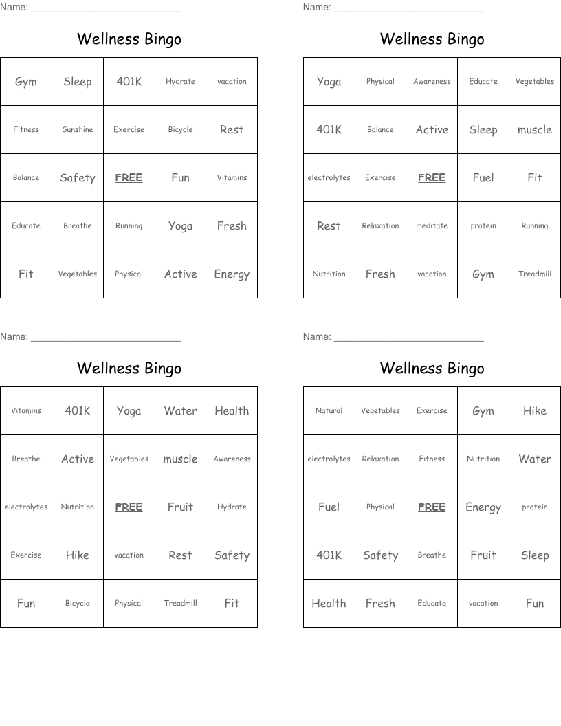 Wellness Bingo