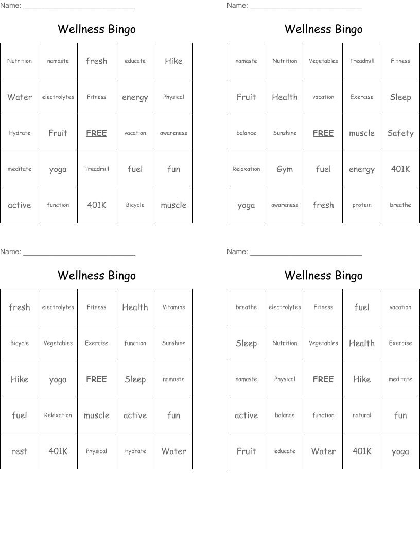 Wellness Bingo