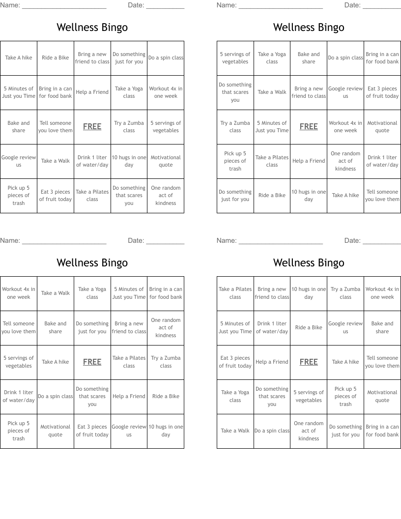 Wellness Bingo