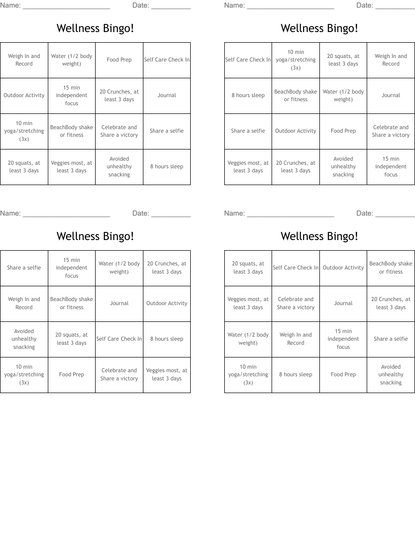 Wellness Bingo!