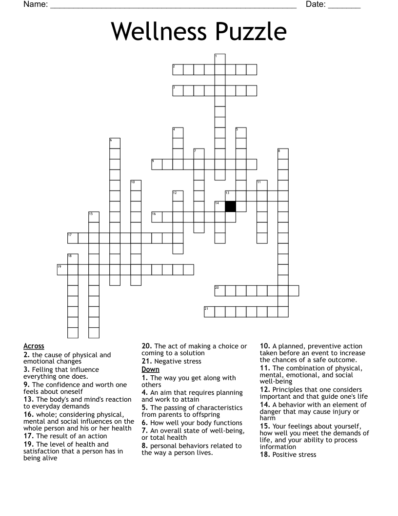 Wellness Puzzle Crossword