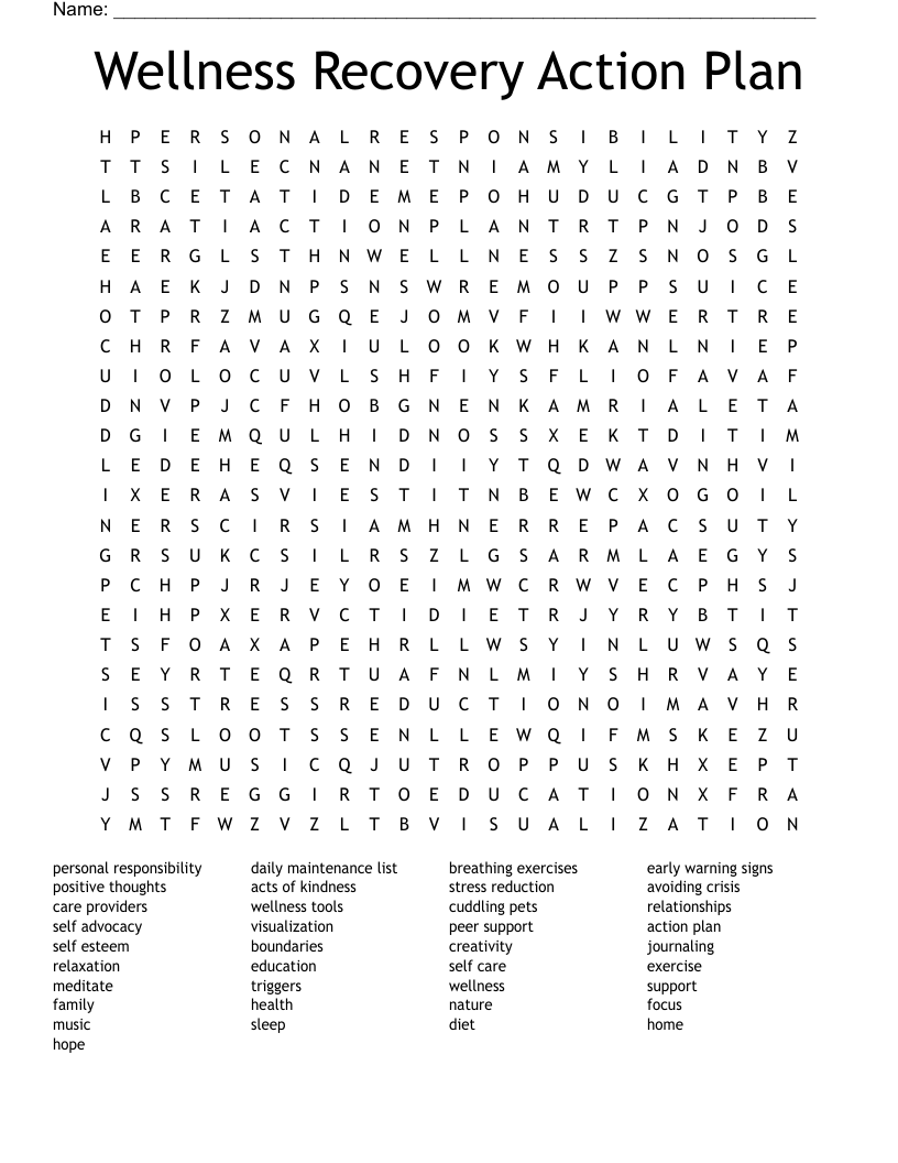 Wellness Recovery Action Plan Word Search