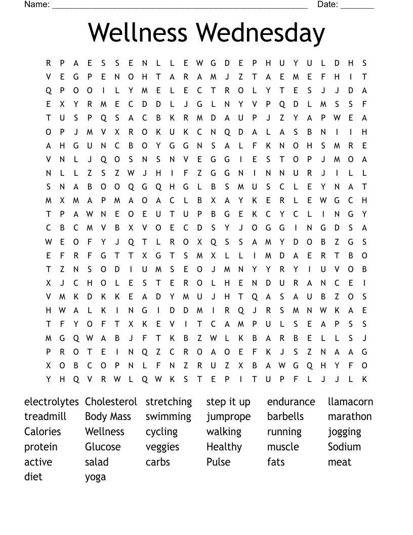 Wellness Wednesday Word Search