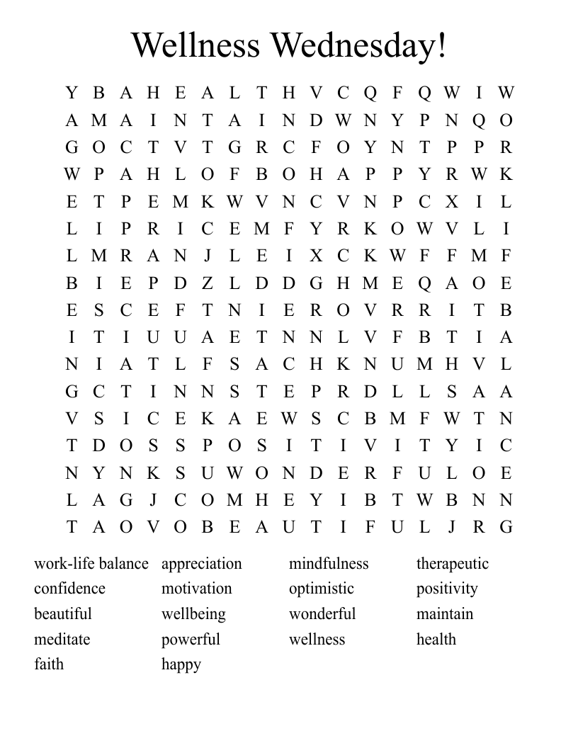 Wellness Wednesday! Word Search