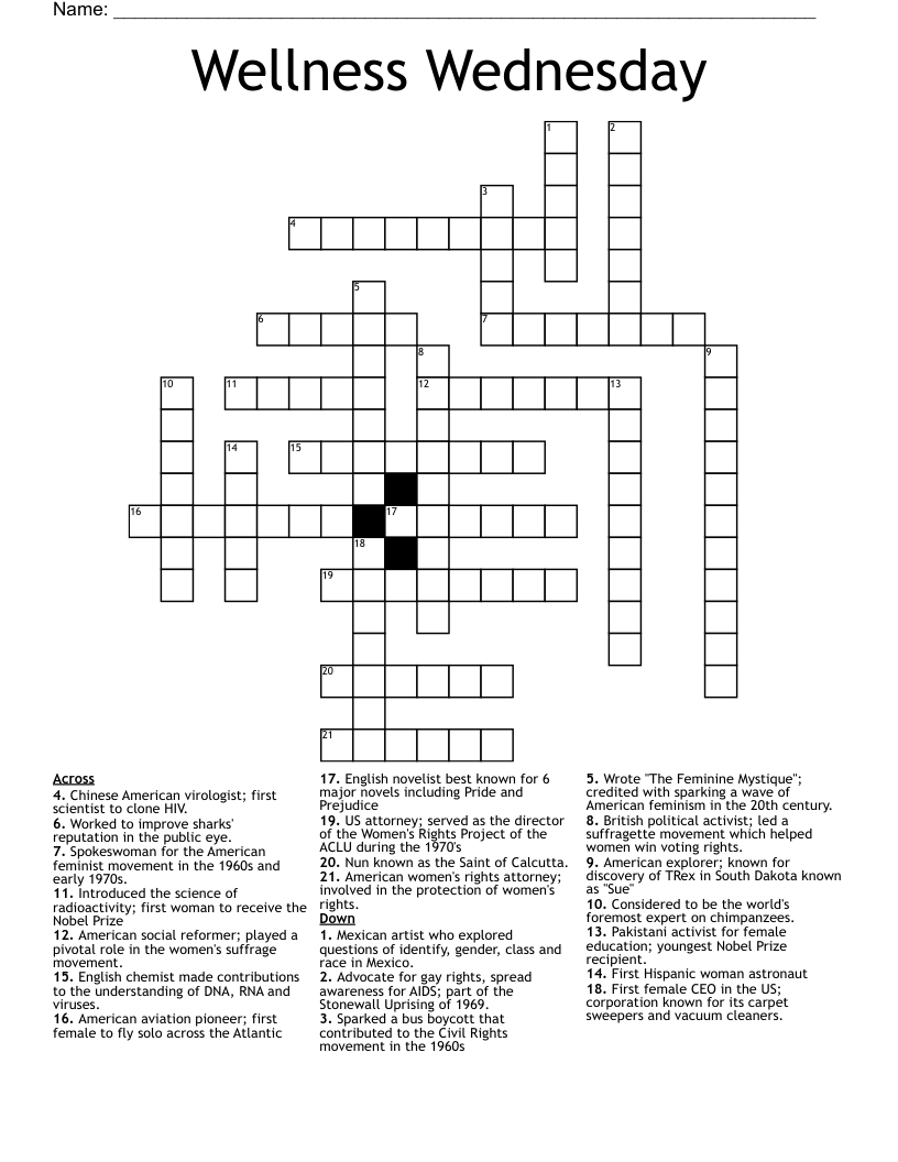 Wellness Wednesday  Crossword