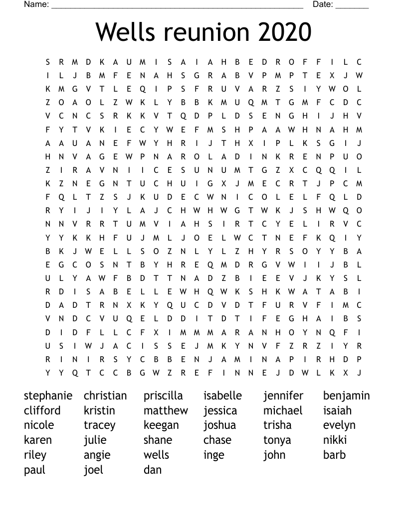 Wells reunion 2020 Word Search