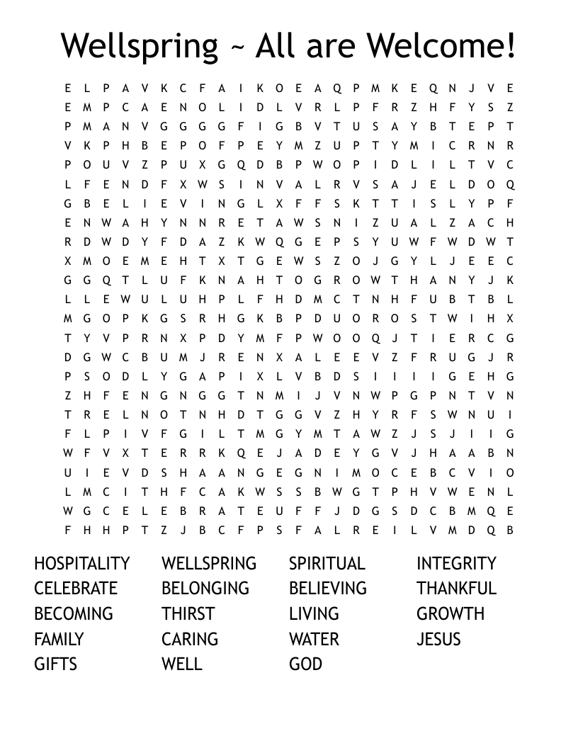 Wellspring ~ All are Welcome! Word Search
