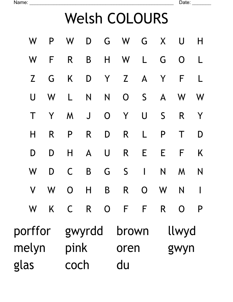 Welsh COLOURS Word Search