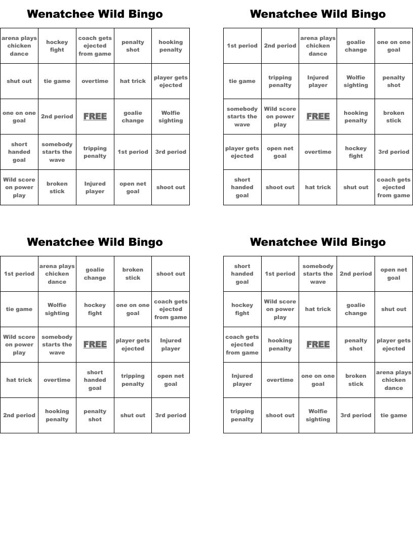Wenatchee Wild Bingo