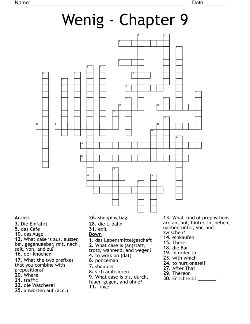 Wenig - Chapter 9 Crossword