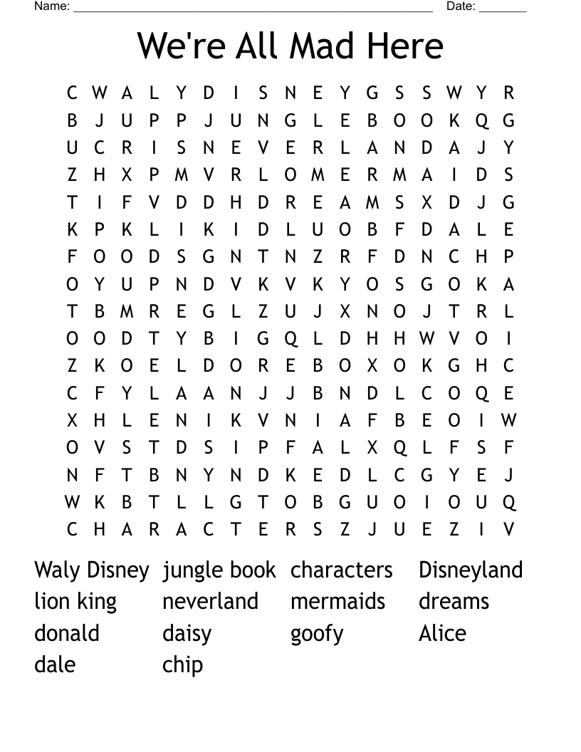 We're All Mad Here Word Search
