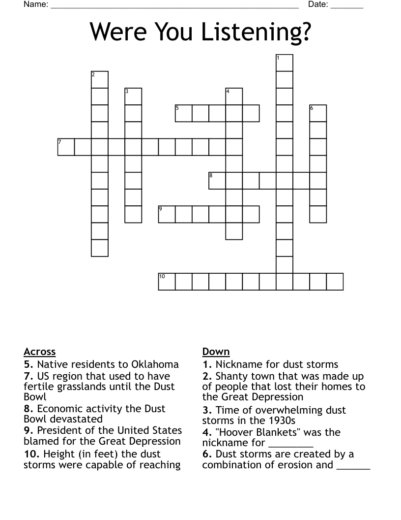 Were You Listening? Crossword