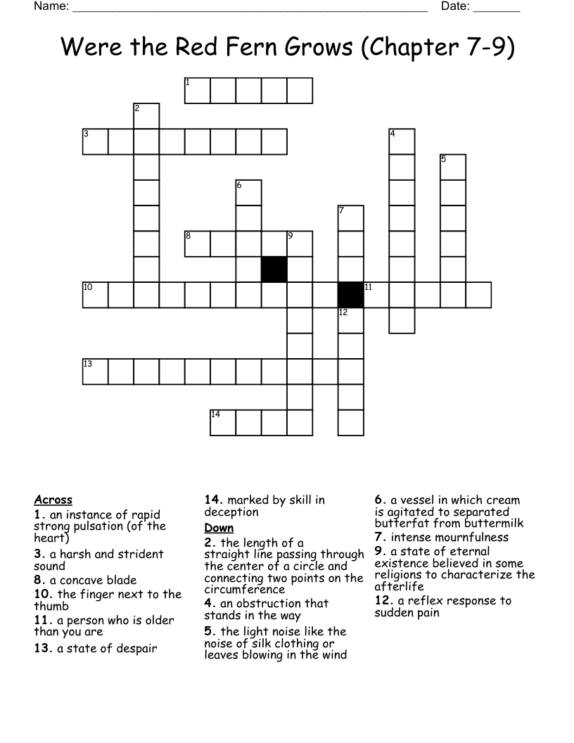 Were the Red Fern Grows (Chapter 7-9) Crossword