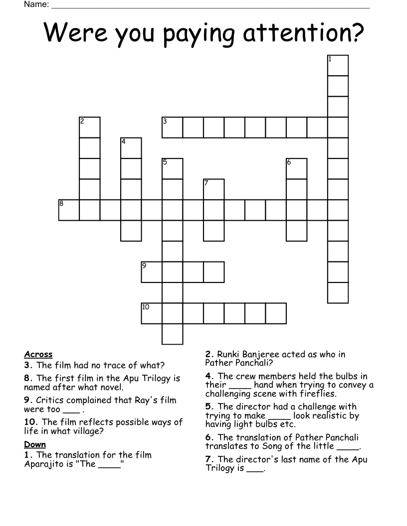 Were you paying attention? Crossword
