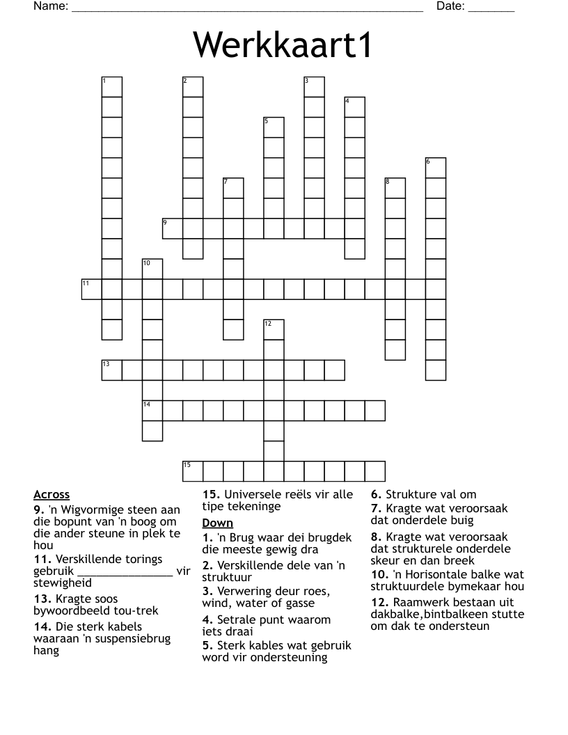 Werkkaart1  Crossword