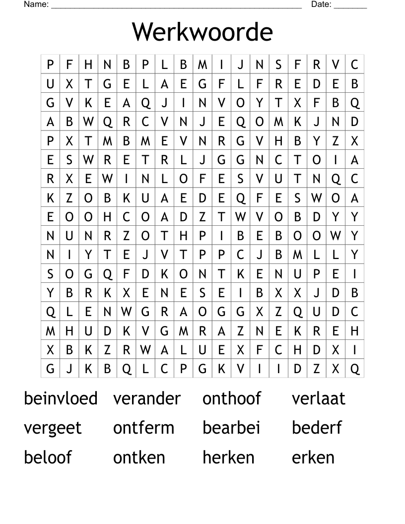 Werkwoorde Word Search
