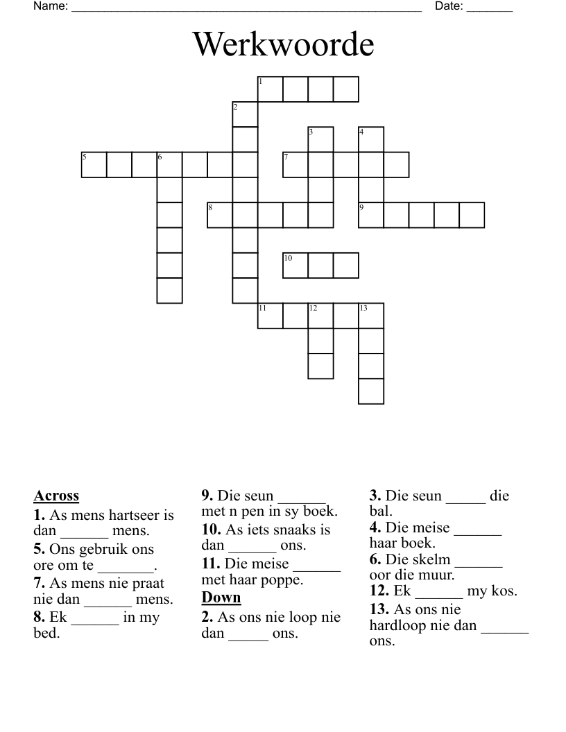 Werkwoorde Crossword