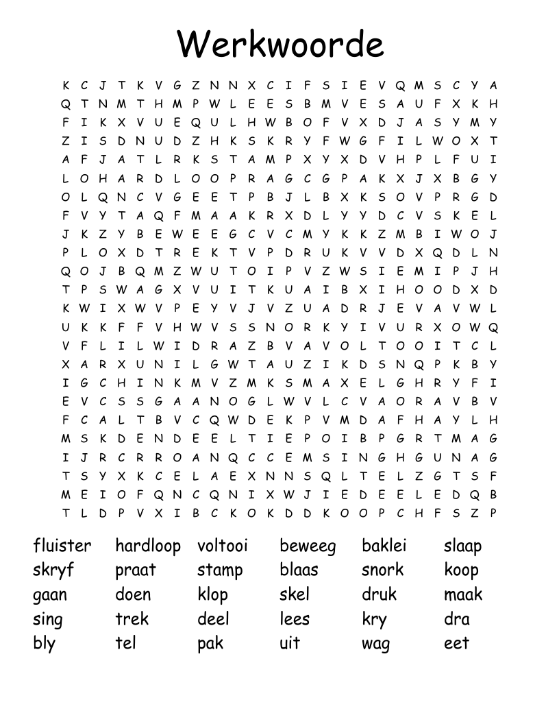 Werkwoorde Word Search